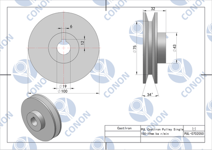 Single groove Pulley 100mm shaft size 19mm for electric motor Cast Iron Made