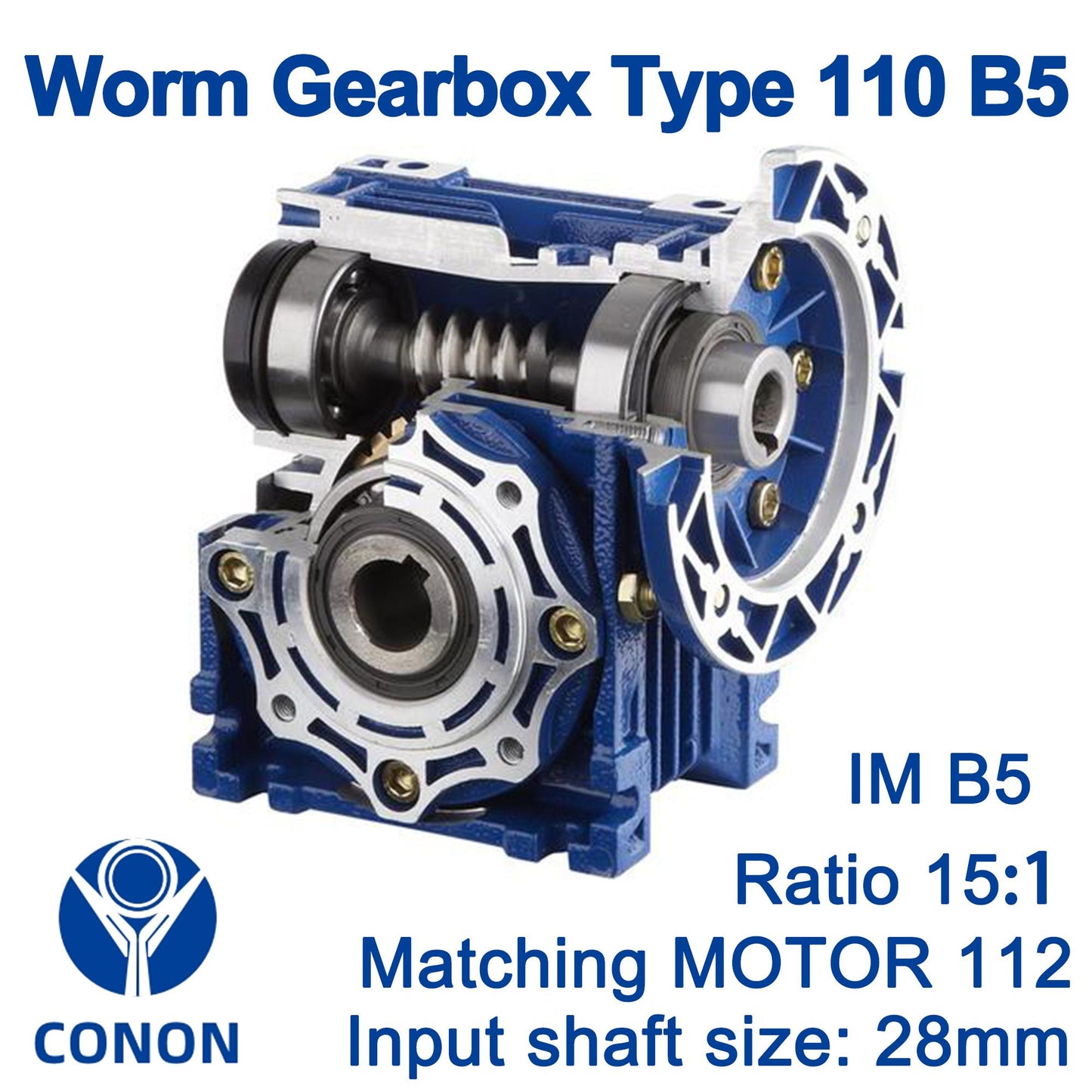 Worm Drive Gearbox NMRV110 15:1 ratio B5 Flange 28mm input shaft Speed reducer