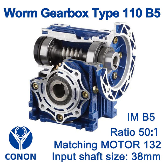 Worm Drive Gearbox NMRV110 50:1 ratio B5 Flange 38mm input shaft Speed reducer