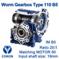 Worm Drive Gearbox NMRV110 20:1 ratio B5 Flange 19mm input shaft Speed reducer