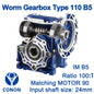 Worm Drive Gearbox NMRV110 100:1 ratio B5 Flange 24mm input shaft Speed reducer