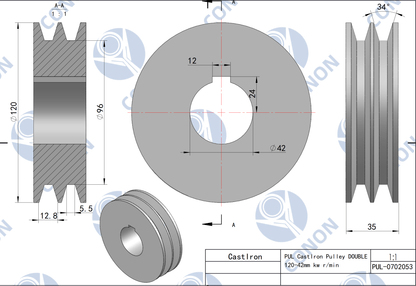 Double groove  Pulley 120mm shaft size 42mm for electric motor Cast Iron Made