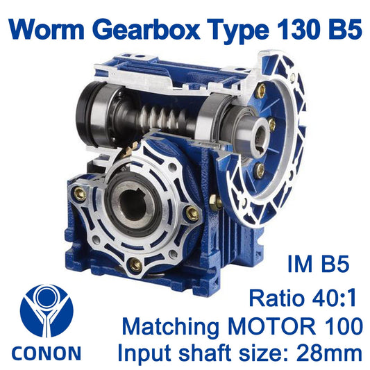 Worm Drive Gearbox NMRV130 40:1 ratio B5 Flange 28mm input shaft Speed reducer