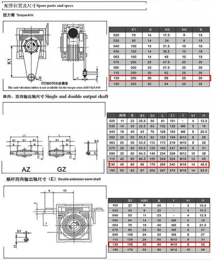 Worm Drive Gearbox NMRV130 100:1 ratio B5 Flange 24mm input shaft Speed reducer