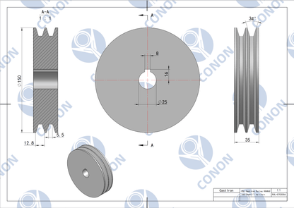 Double groove  Pulley 150mm shaft size 25mm for electric motor Cast Iron Made