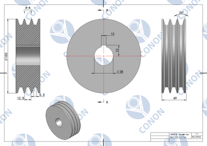 Cast Iron Triple Groove Pulley 150mm shaft size 38mm