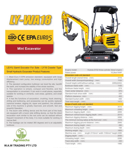Brand NEW MINI Excavator DIESEL Engine 1.8T in Red and Yellow Color