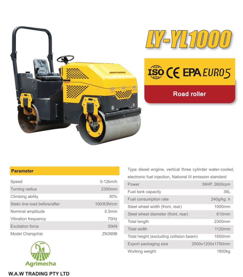 LY-YL1000 Full Hydraulic 2T Small Roller Dual Drive Vibrating Backfill Compactor