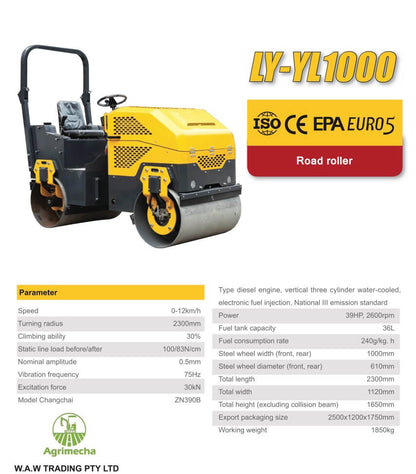 LY-YL1000 Full Hydraulic 2T Small Roller Dual Drive Vibrating Backfill Compactor