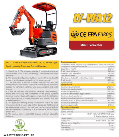 Brand NEW MINI Excavator DIESEL Engine 1.2T in Red and Yellow Color