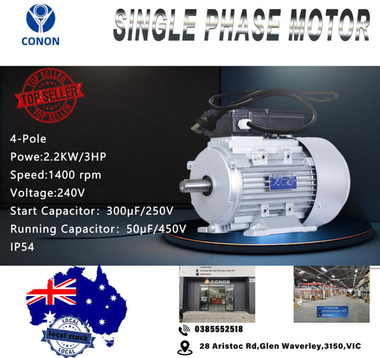 AU 3HP 240V Reversible Motor 1400RPM Plugged with AU Plug Dual Cap Long Life