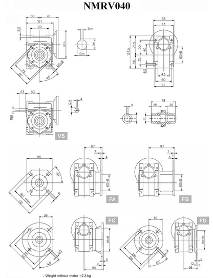 Worm Drive Gearbox NMRV040 20:1 ratio B5 Flange 14mm input shaft Speed reducer