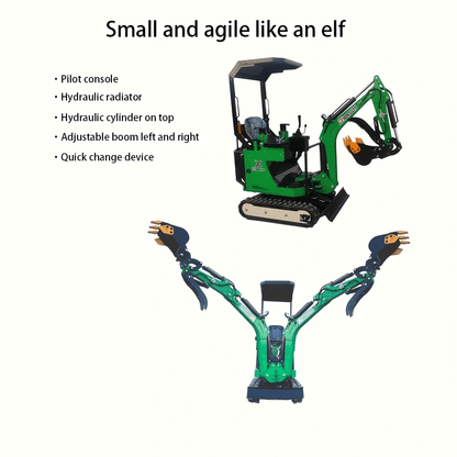 New MINI Excavator 0.8T Breton Gasoline Engine 13.5HP Green & Blue