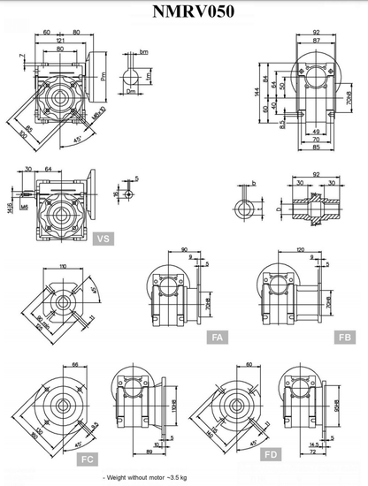 Worm Drive Gearbox NMRV050 40:1 ratio B5 Flange 14mm input shaft Speed reducer