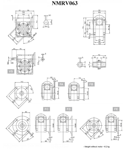 Worm Drive Gearbox NMRV063 40:1 ratio B5 Flange 19mm input shaft Speed reducer