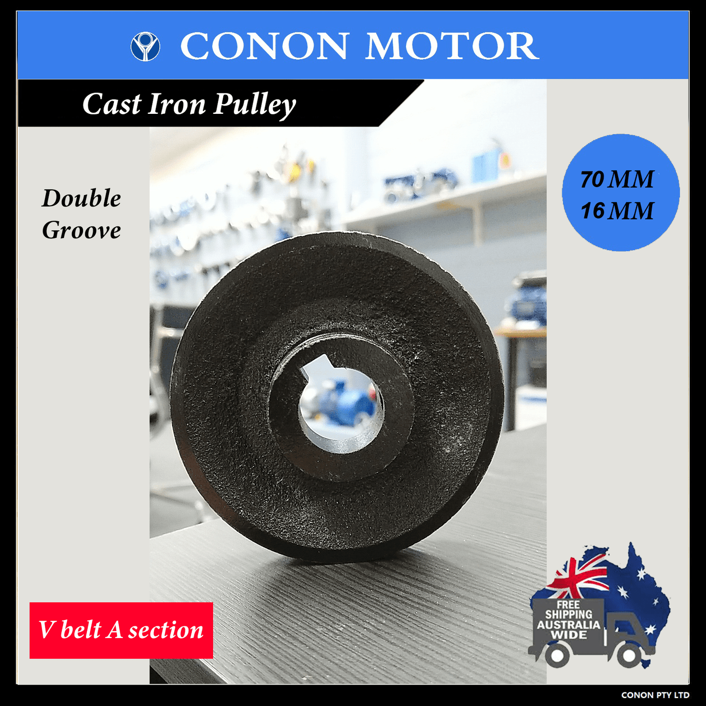 Double groove Pulley 70mm shaft size 5/8" 16mm bore Cast Iron screws V Section A
