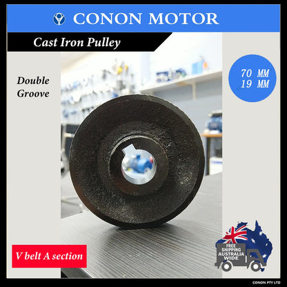 Double groove  Pulley 70mm shaft size 19mm for electric motor Cast Iron Made