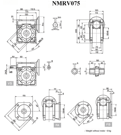 Worm Drive Gearbox NMRV075 80:1 ratio B5 Flange 19mm input shaft