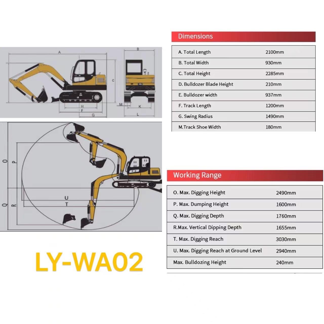 Brand NEW MINI Excavator DIESEL Engine 1.2T in Red and Yellow Color