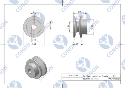 Single groove Pulley 50mm shaft size 11mm for electric motor Cast Iron Made