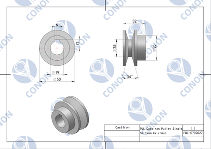 Single groove Pulley 50mm shaft size 19mm for electric motor Cast Iron Made