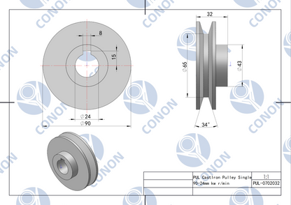 Single groove Pulley 90mm shaft size 24mm for electric motor Cast Iron Made