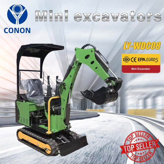 New MINI Excavator 0.8T Breton Gasoline Engine 13.5HP Green & Blue
