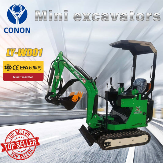 New MINI Excavator 1.0T Breton Gasoline Engine 12HP Green & Blue