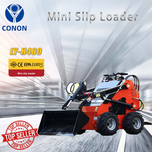 The 480 Mini Skid Steer Loader 23.5 hp is equipped with a Runtone gasoline engin