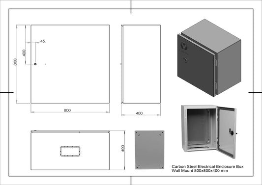 Carbon Steel Electrical Enclosure Box IP66 Wall Mount 800 x 800 x 400 mm