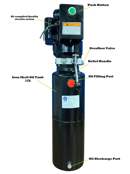 Single 12L Hydraulic Power Unit Auto Lifts cast iron Pump Vehicle Car Hoist Hori
