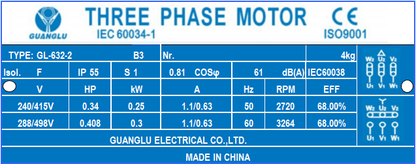 2 poles  0.18kw 0.25HP 2800rpm shaft 11mm Electric motor Three-phase 415v