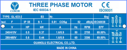 0.37kw/0.5hp 2 pole 2800RPM Electric motor frame 63 compressor