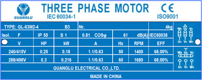 4poles 0.18kw 0.25HP 1400rpm shaft 11mm Electric motor