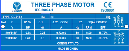 4 poles  0.25kw 0.34HP 1400rpm shaft 14mm Electric motor Three-phase 415v