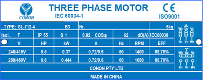 4 poles  0.37kw 0.5HP 1400rpm shaft 14mm Electric motor Three-phase 415v
