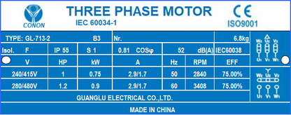 0.75kw/1hp 2 pole 2800RPM Electric motor 71 frame compressor