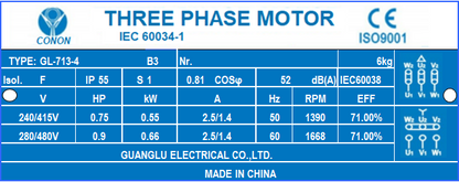 0.55kw/0.75hp 4 pole 1400RPM Electirc motor frame 71 compressor