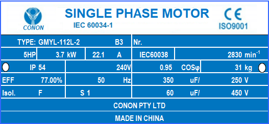 3.7kw 5HP 2800rpm shaft 28mm Electrical motor single-phase 240v