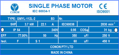 3.7kw 5HP 2800rpm shaft 28mm Electrical motor single-phase 240v