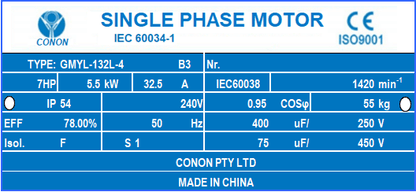 5.5kw 7HP 1400rpm shaft 38mm Electrical motor single-phase 240v