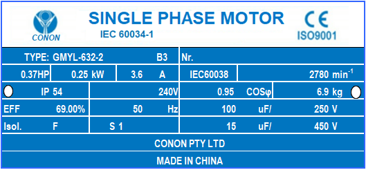 0.25kw 0.37HP 2800rpm shaft 11mm Electrical motor single-phase 240v REVERSIBLE CSCR