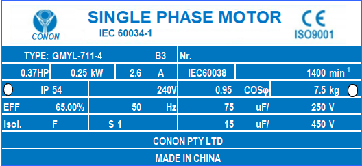 Pully Package 0.25kw/0.33HP 1400rpm shaft 14mm Electric motor single-phase
