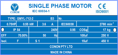 0.55kw 0.75HP 2800rpm shaft 14mm Electrical motor single-phase 240v pump fan REVERSIBLE CSCR