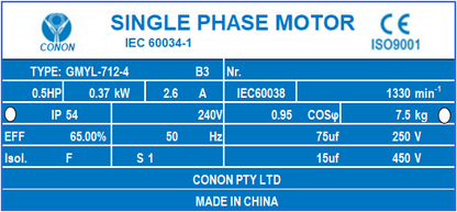 0.37kw/0.5HP 1400rpm cement mixer Electric motor 1phase 240v