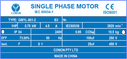 0.75kw 1HP 2800rpm shaft size 19mm Electric motor single-phase 240v pump fan REVERSIBLE CSCR