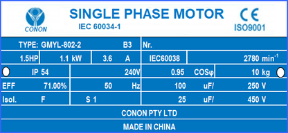 1.1kw 1.5HP 2 poles 2800rpm shaft 19mm Air compressor motor single-phase 240v REVERSIBLE CSCR