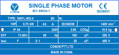 0.75kw/1HP 1400rpm shaft 19mm Electric motor one-phase 240v Pump Drives