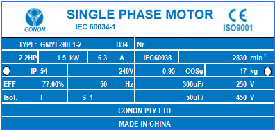 B14 FLANGE 1.5kw/2HP 2800rpm motor single-phase 240v REVERSIBLE CSCR shaft 24mm