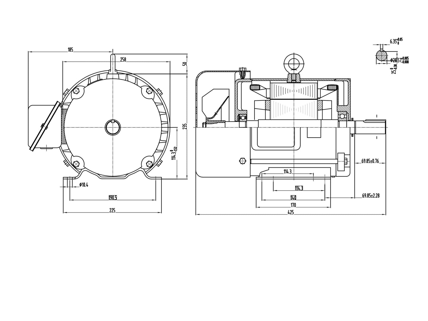 Three Phase NEMA Electric Motor 415V 2.2kw 3HP 1400rpm Frame 182T TEFC IP44